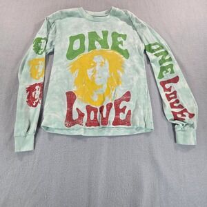 Zion Rootswear Bob Marley One Love Shirt Mens Small Green Tie Dye Long Sleeve